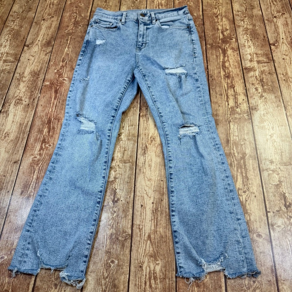a.n.a High Rise Cropped Flare Jeans Womens Size 4 Blue Distressed Raw Hem